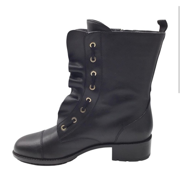 Valentino Black Calfskin Leather Ruffle Combat Boot Sz.38 - Picture 6 of 11